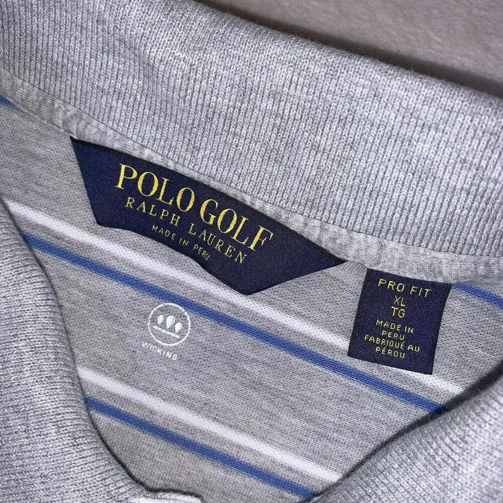 Ralph Lauren Polo Golf‎ Shirt Mens XL Gray Pro Fit Wicking Striped Short Sleeve